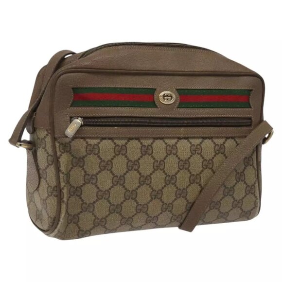 GUCCI GG Supreme Web Sherry Line Shoulder Bag PVC Leather Beige Red Auth - Picture 1 of 16